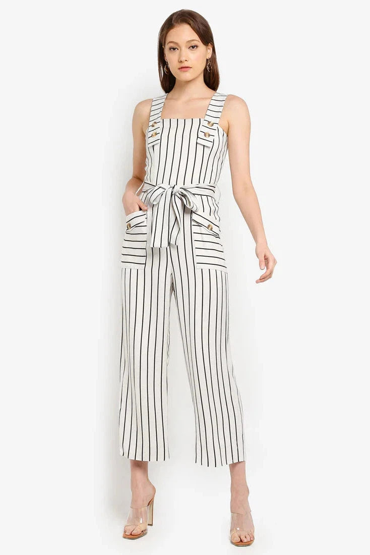 Topshop Striped Pinafore Jumpsuit Ivory / 4