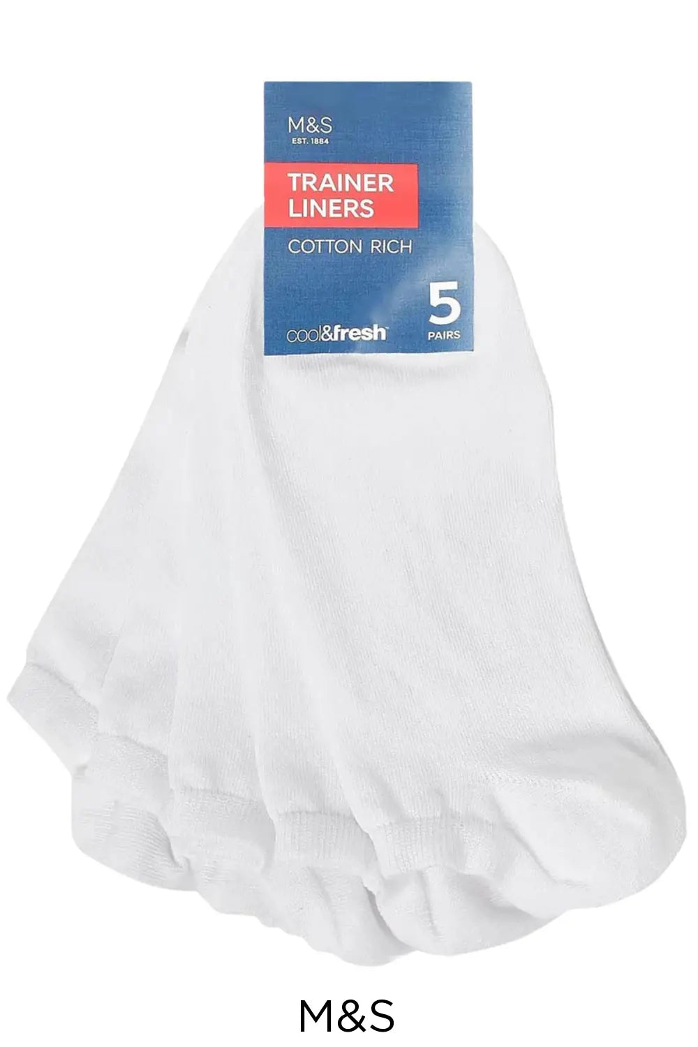 M&S Trainer Liners Socks 5 Pack White / 6-8