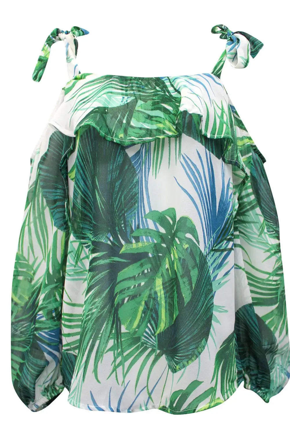 Tropical Leaf Print Cold Shoulder Blouse-Secret Label