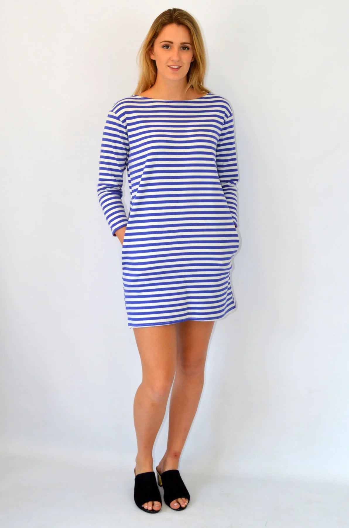 Urban Outfitters Breton Striped A-Line Dress Blue White