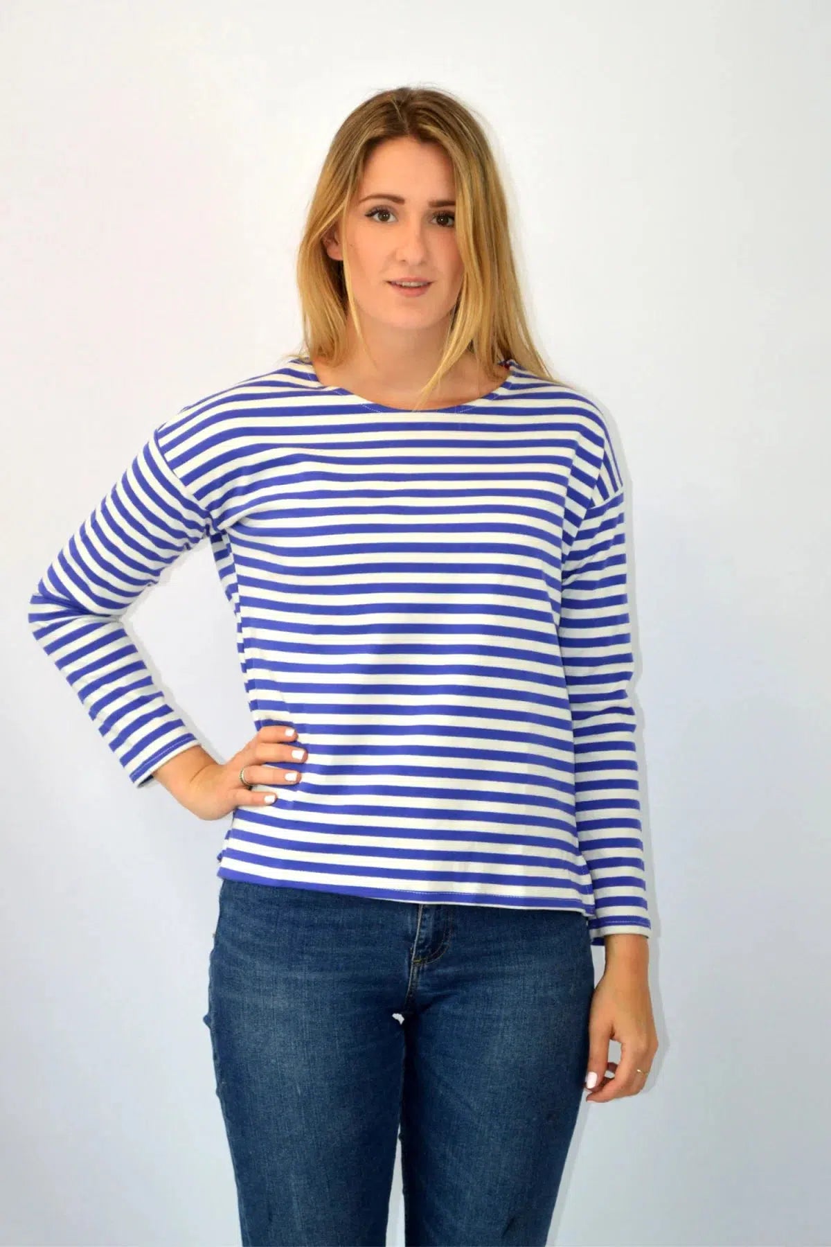 Urban Outfitters Breton Striped Sweatshirt Top Blue/White /