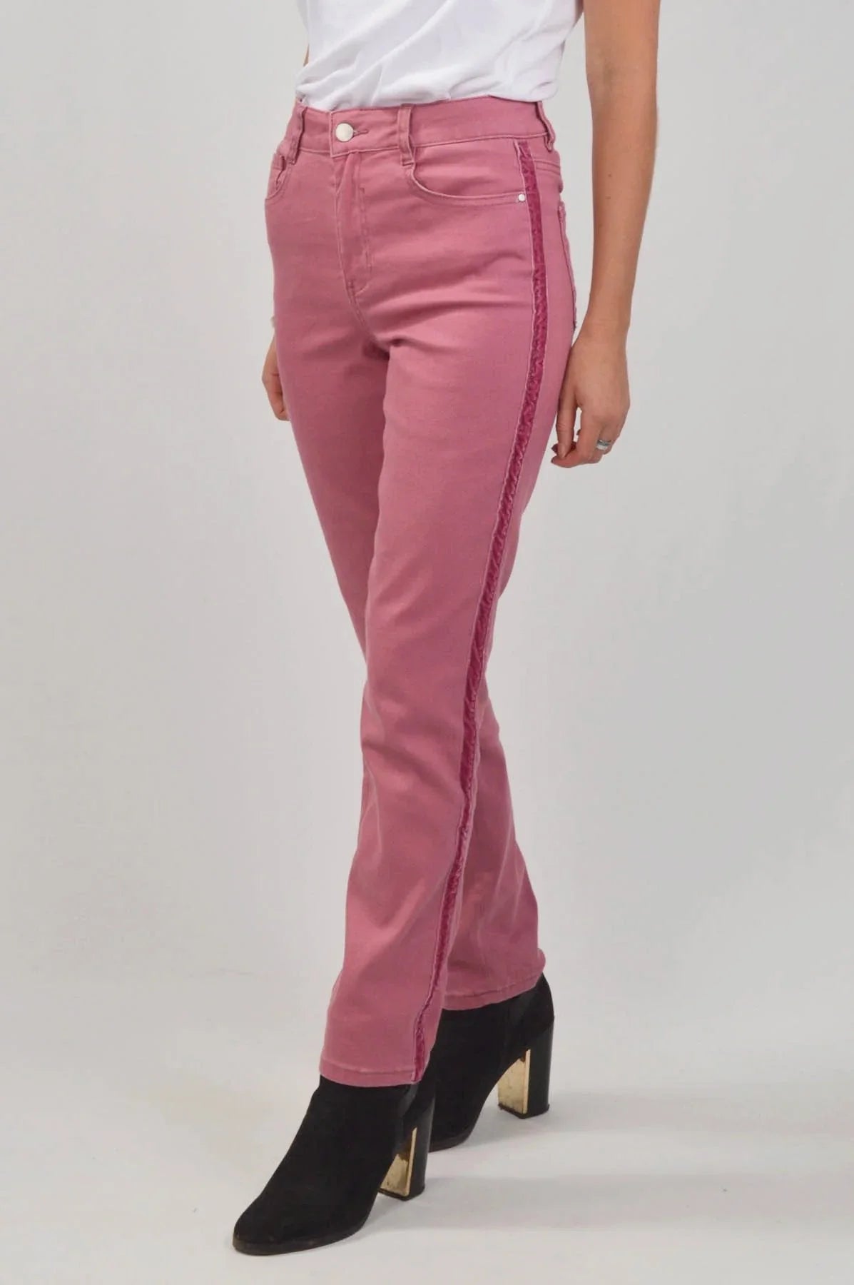 BHS Velvet Side Stripe Slim Leg Jeans Pink / 10