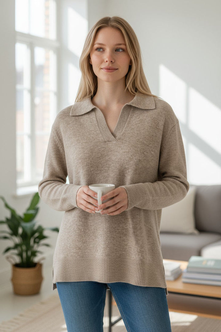 Collared Ribbed Trim Jumper