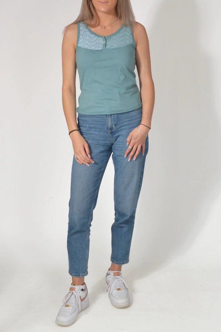 Broderie Henley Neck Vest Top-Secret Label