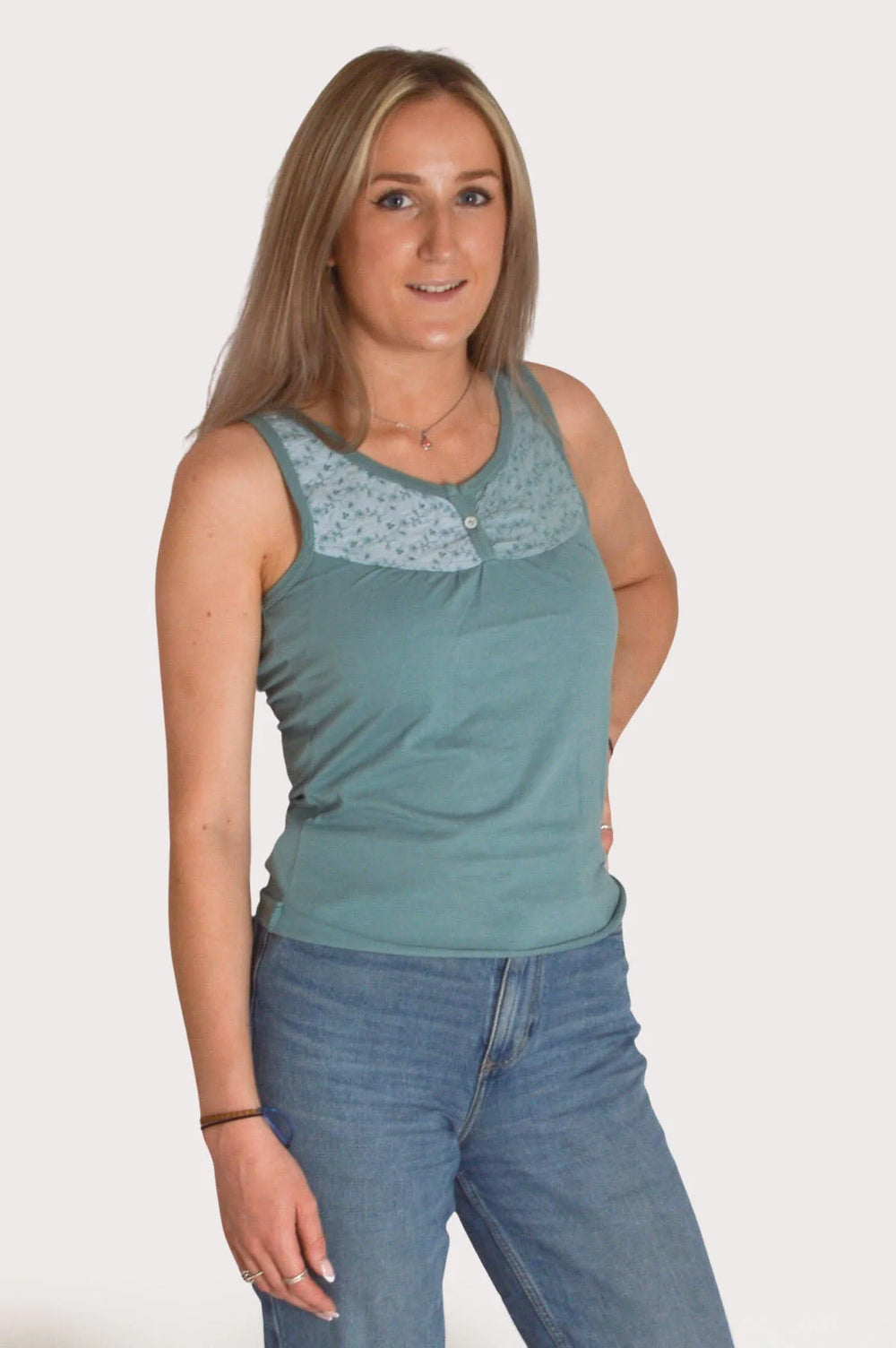Broderie Henley Neck Vest Top-Secret Label
