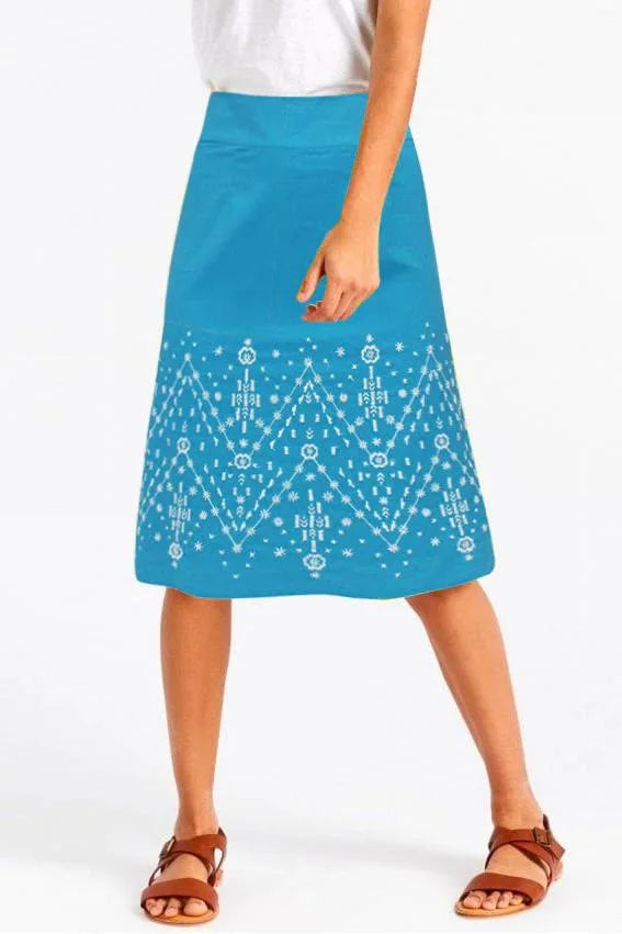White Stuff Cotton Embroidered Skirt Turquoise / 8