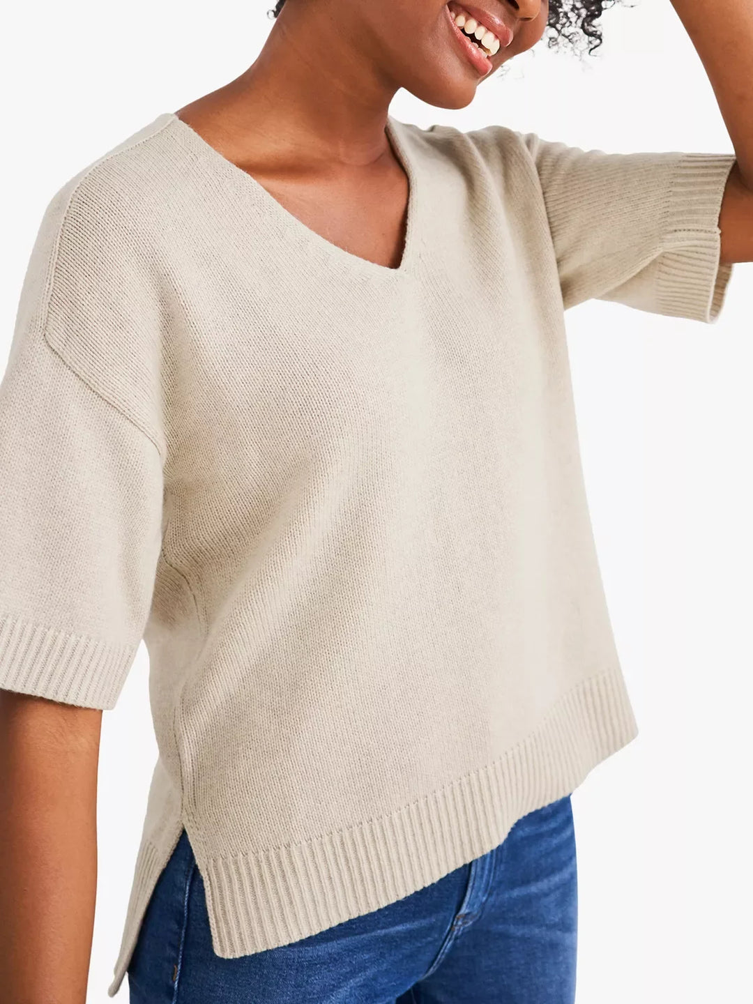 Short Sleeve V Neck Slouch Knit Top-Secret Label