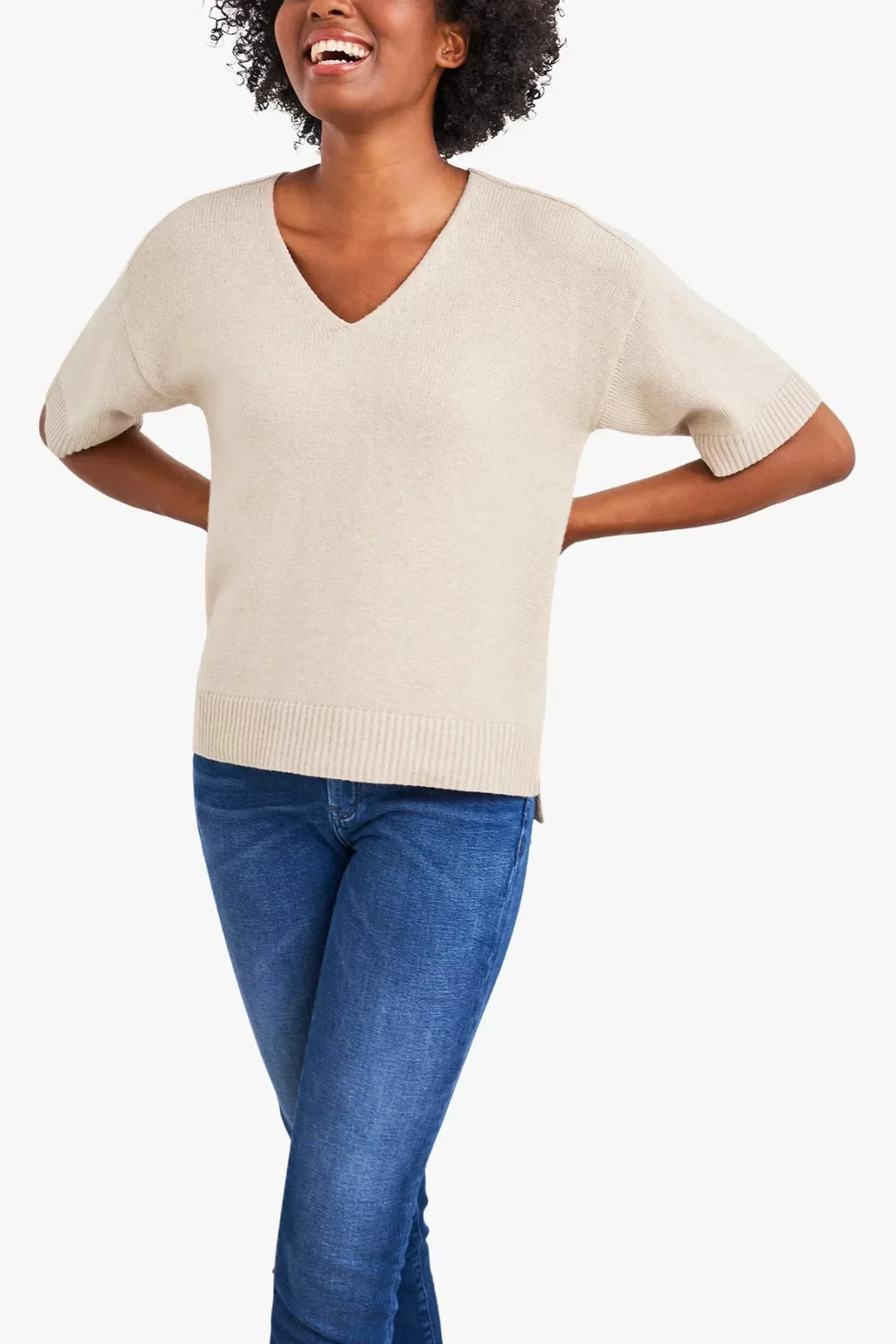 Short Sleeve V Neck Slouch Knit Top-Secret Label