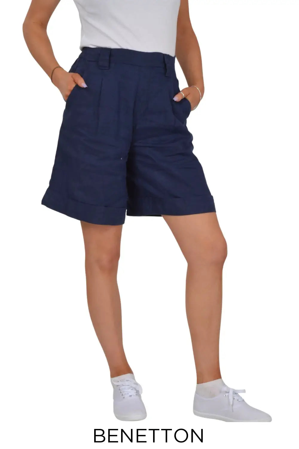 Benetton Wide Leg Linen Shorts Navy / 6