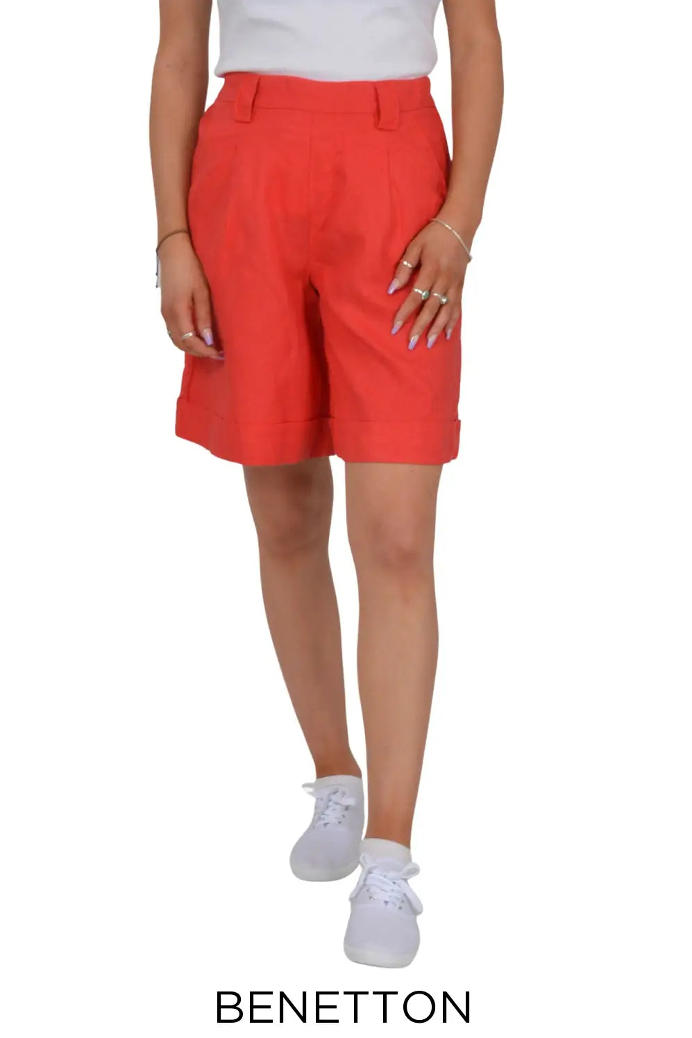 Benetton Wide Leg Linen Shorts Red / 8