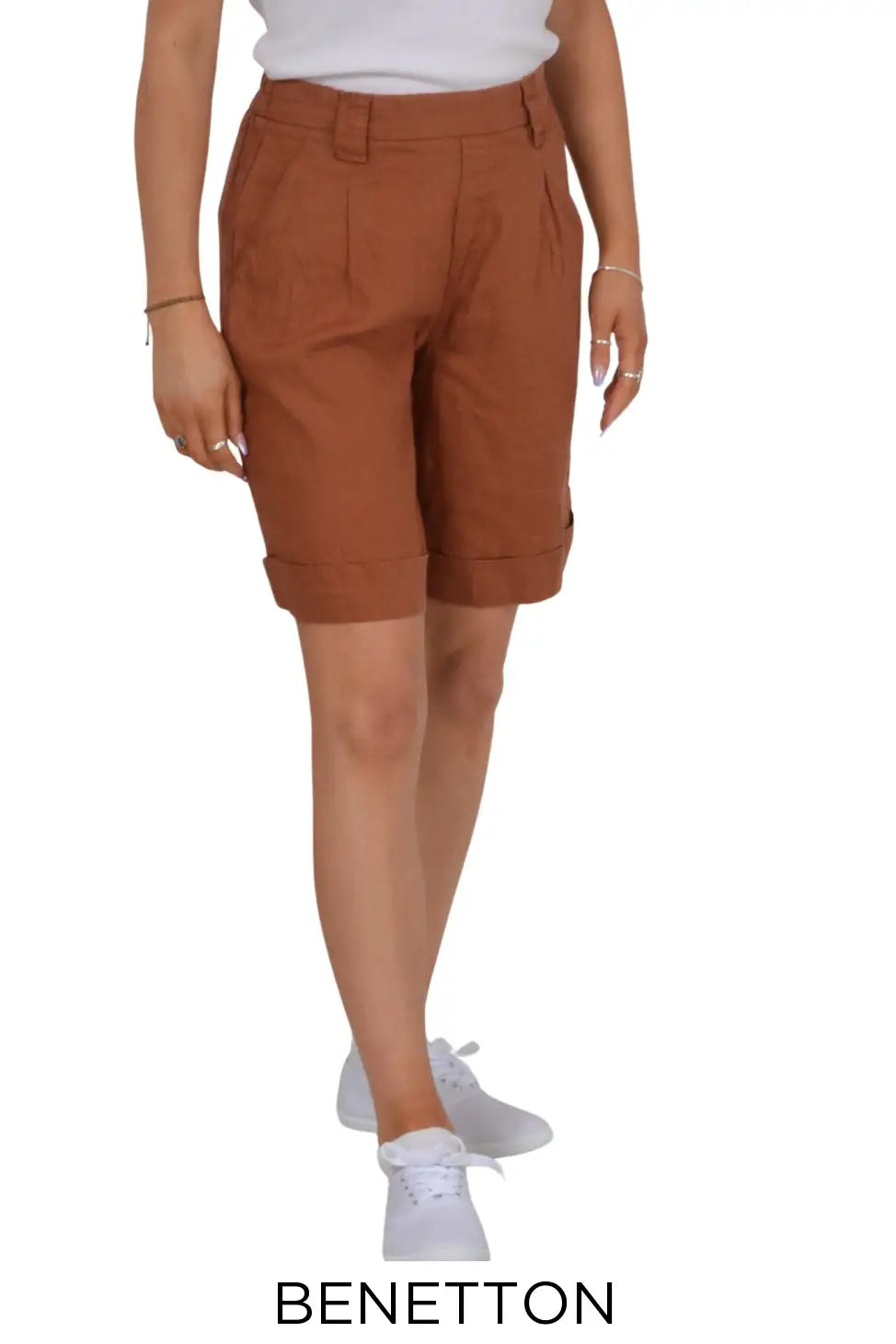 Benetton Wide Leg Linen Shorts Tan / 6