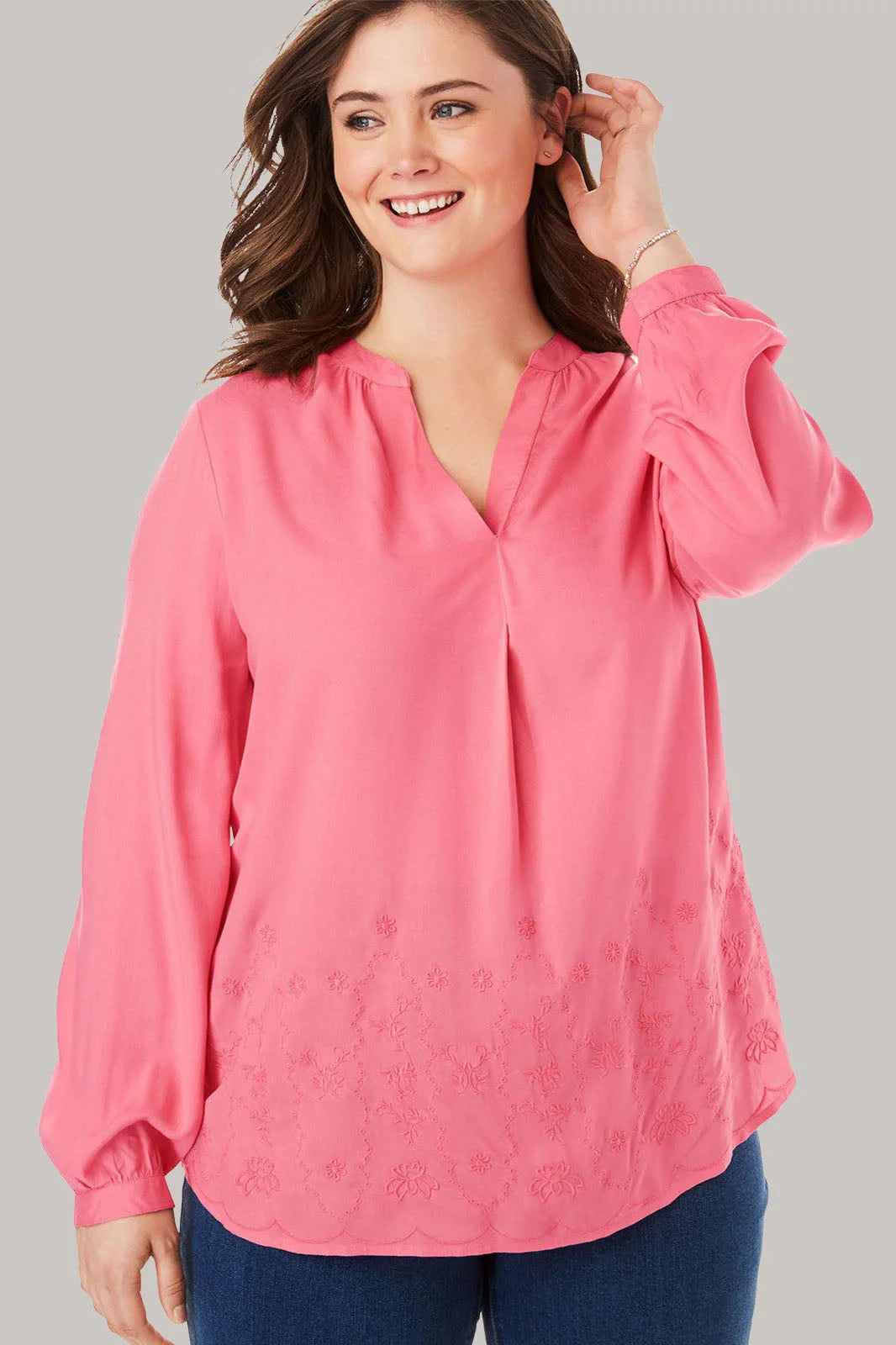 Woman Within Embroidered Tunic Blouse Pink / 22/24