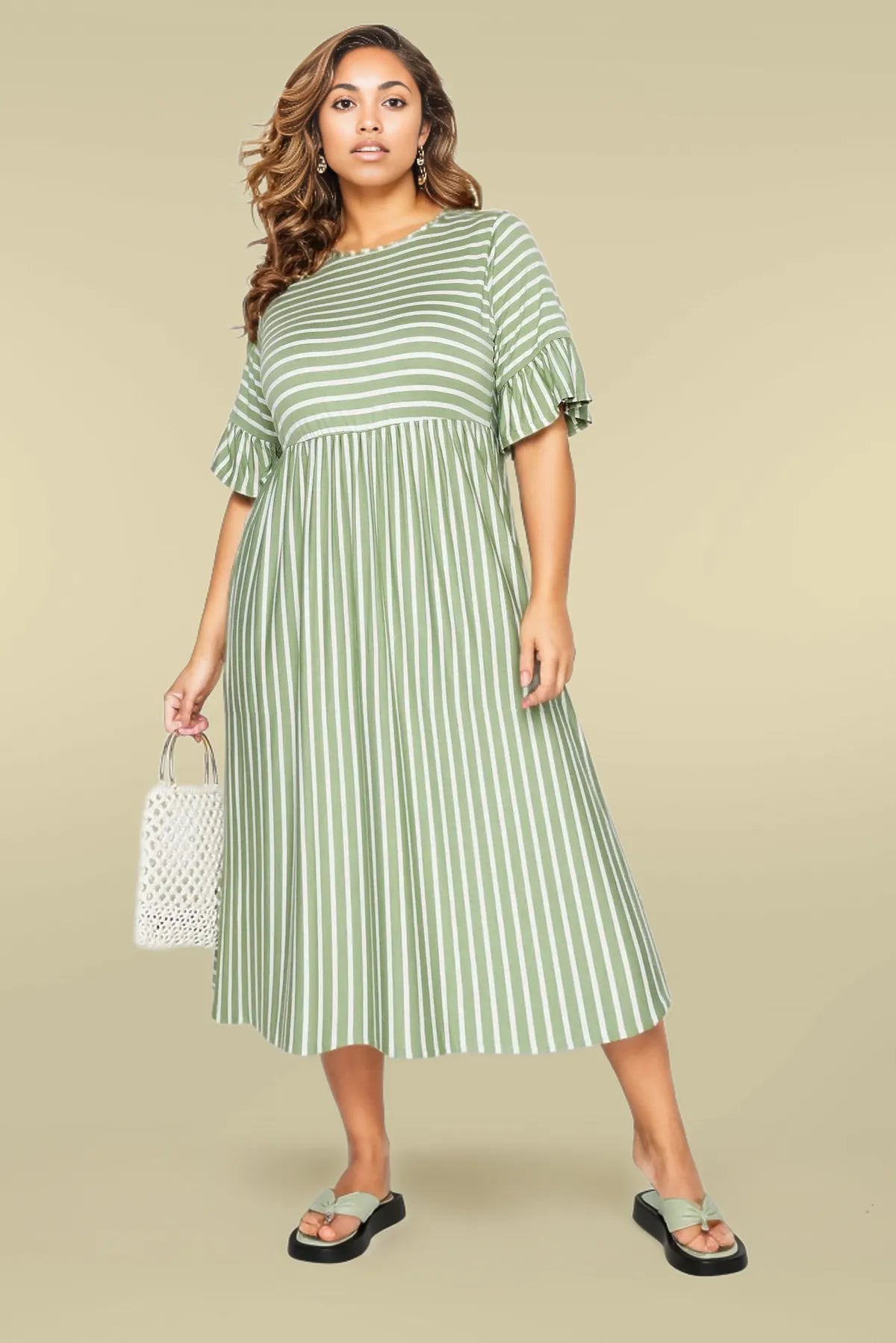 Yours Stripe Jersey Midi Dress Green / 26
